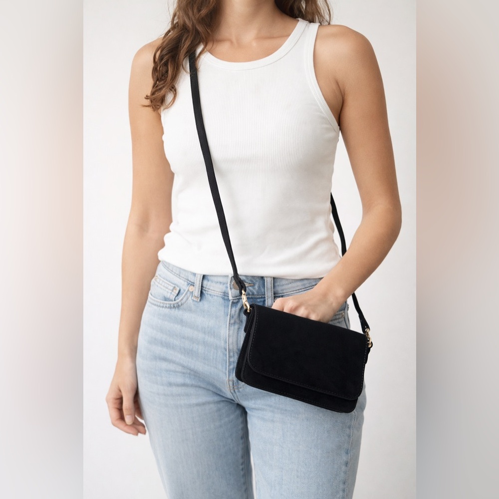 ONLY Black Suede Crossbody Bag | Minimalist Chic Small Shoulder Bag | NWOT